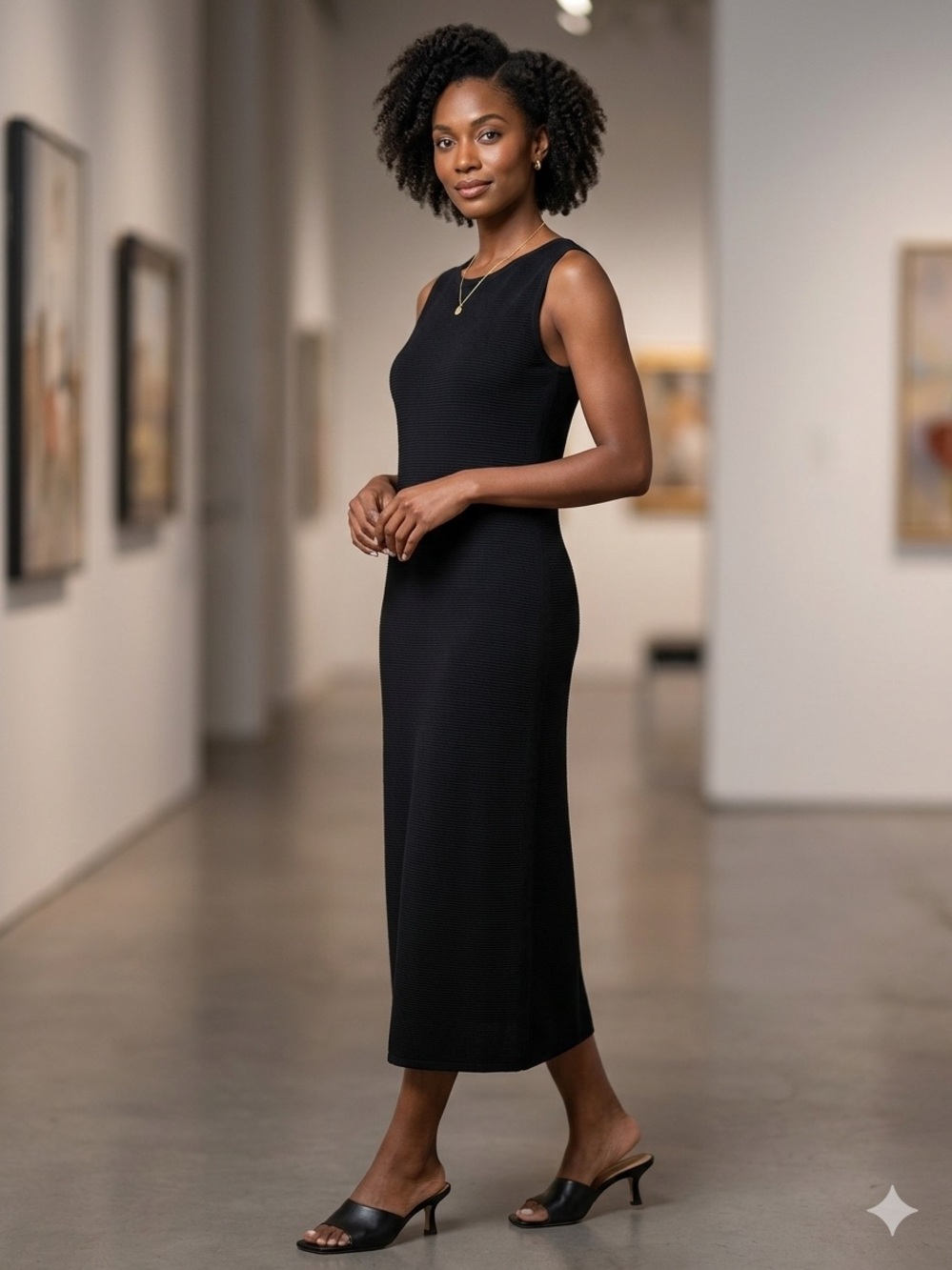 Lafayette 148 New York Black Sleeveless Midi Shift Dress